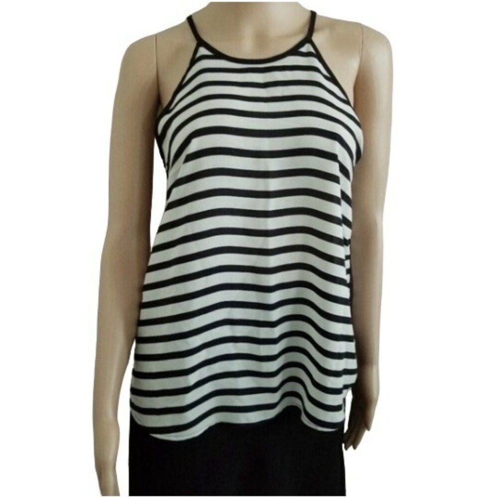 Monteau Los Angeles Black & White Stripe Tie Back Sleeveless Tank Top Size Small - Picture 16 of 16
